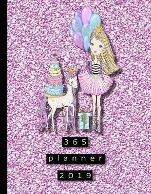 365 Planner: Large pink glitter girl and unicorn organiser planner 2019 professional diary - page per day - Journal - organiser - journaling - 8.5 x 11
