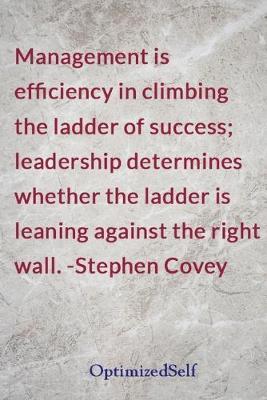 Management is efficiency in climbing the ladder of success; leadership determines whether the ladder is leaning against the right wall. -Stephen Covey: OptimizedSelf Journal Diary Notebook for Beautiful Women