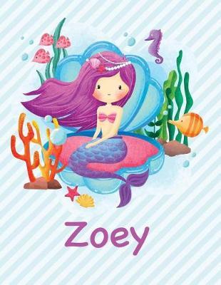 Zoey: Mermaid Notebook for Girls 8.5x11 Wide Ruled Blank Lined Journal Personalized Diary Gift