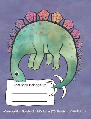 Composition Notebook: Dinosaur Stegosaurus Purple Background; Wide Ruled Pages