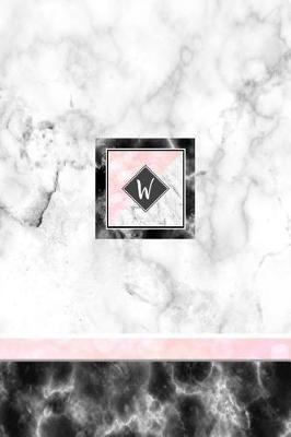 W: Pink Letter W Monogram Journal, Monogrammed White Marble Notebook, Blank Lined Custom Journal 6x9 Inch College Ruled 120 Page Perfect Bound Glossy Soft Cover