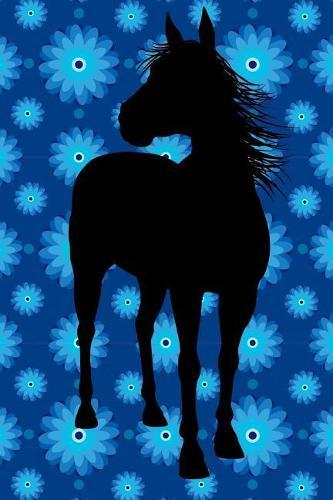Composition Book: College Ruled Notebook Composition Book Diary Black Horse on Blue Flowered Background