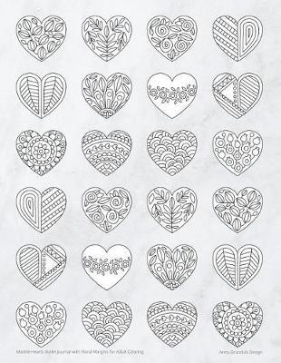 Marble Hearts Bullet Journal with Floral Margins for Adult Coloring
