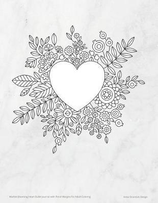 Marble Blooming Heart Bullet Journal with Floral Margins for Adult Coloring