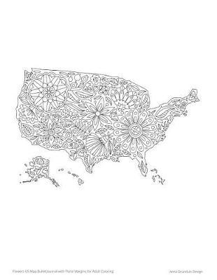 Flowers Us Map Bullet Journal with Floral Margins for Adult Coloring