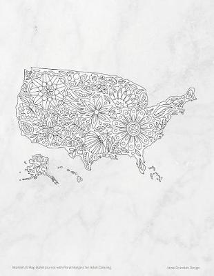 Marble Us Map Bullet Journal with Floral Margins for Adult Coloring