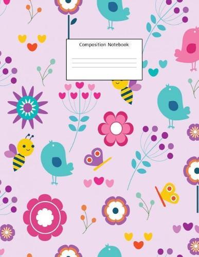 Composition Notebook: Floral Birds Retro: Wide Ruled: 100 Pages: 8.5 X 11