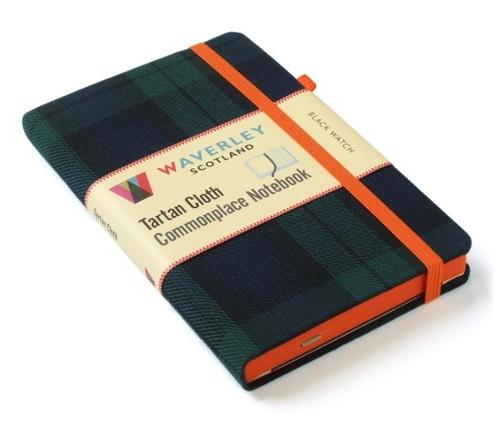 Waverley (M): Black Watch Tartan Cloth Commonplace Notebook 14cm x 9cm with pen loop: Waverley Genuine Cloth Tartan Cloth Commonplace Notebook