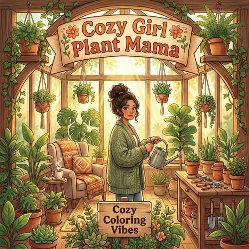Cozy Girl Plant Mama: Hygge Botanical Greenhouse Cute & Fun Coloring Book Easy Bold Line Designs of Potted Ferns, Terrariums, Watering Cans & Indoor Jungle Scenes Stress Relief, Mindful Relaxation, Nature Therapy & Creative Gift for Adults & Teens