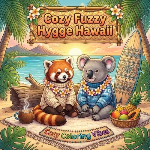 Cozy Fuzzy Hygge Hawaii: Easy Bold Line Coloring Book Tropical Island Serenity, Luau Nights, Palm Tree Breezes, Beach Bungalows & Plush Animal Paradise Scenes Stress Relief, Mindfulness Therapy, Anxiety Calm & Creative Gift for Adults, Women & Teens