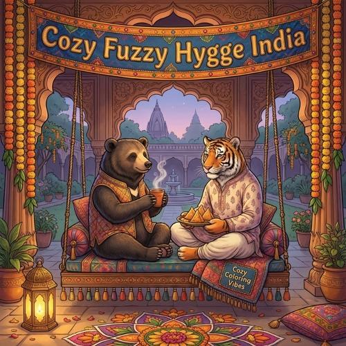 Cozy Fuzzy Hygge India: Easy Bold Line Designs Art Coloring Book for Adults Fun Festivals, Palaces, Temples & Cute Animal Travel Adventures Stress Relief, Meditation Calm, Mindfulness Therapy & Creative Wellness Screen-Free Gift for Women & Teens