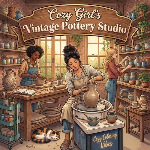 Cozy Girl's Vintage Pottery Studio: Cute Fun Bold Line Coloring Book for Adults Artistic Hobby Scenes, Relaxing Clay Crafting Moments, Peaceful Home Routine Anxiety Relief, Mindfulness Homebody Activities & Creative Therapy Gift for Women & Teens
