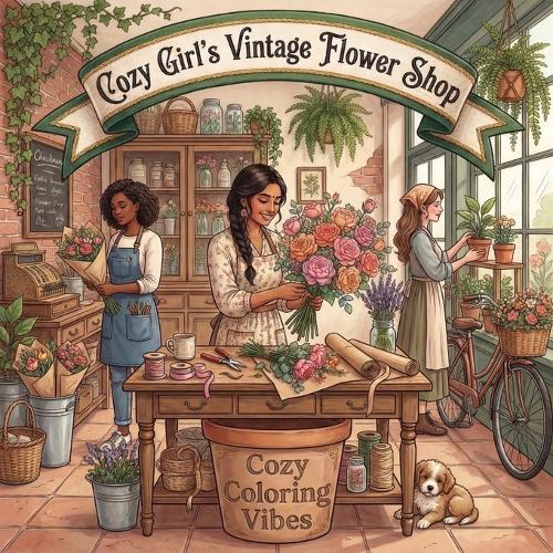 Cozy Girl's Vintage Flower Shop: Cute Fun Bold Line Coloring Book for Adults Artistic Aesthetic Floral Scenes, Relaxing Daily Moments, Peaceful Hygge Botanical Designs Anxiety Relief, Mindfulness Activities & Creative Therapy Gift for Women & Teens
