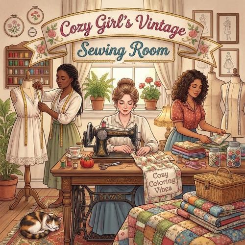 Cozy Girl's Vintage Sewing Room: Fun Bold Line Cute Craft Coloring Book for Adults Aesthetic Hobby Scenes, Relaxing Daily Moments, Peaceful Hygge Stitching Designs Anxiety Relief, Mindfulness Activities & Creative Art Therapy Gift for Women & Teens