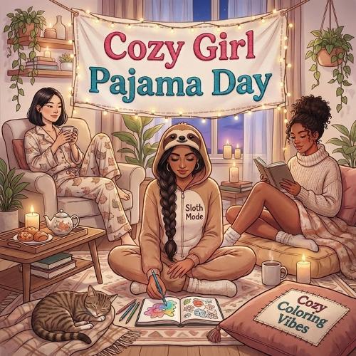 Cozy Girl Pajama Day: Cute Comfy Homebody Adult & Teen Creative Coloring Book Fun Bold Line Haven Hygge Designs & Relaxing Home Scene, Daily Moments & Comfort Activities Self-Care, Therapy Stress Relief, Mindful Relaxation & Creative Screen-Free Gift