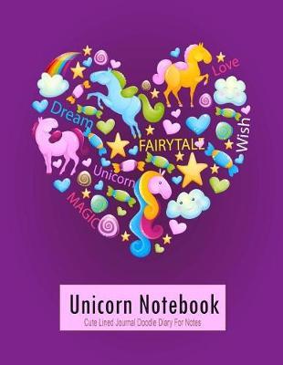 Unicorn Notebook: Cute Lined Journal Doodle Diary for Notes: Large Journal 8.5  X 11  Purple Heart Unicorn Composition Book