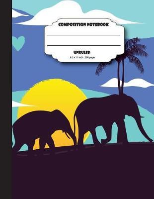 Composition notebook unruled 8.5 x 11 inch 200 page, Elephant in Blue wild: Large composition book journal for school student/teacher/office