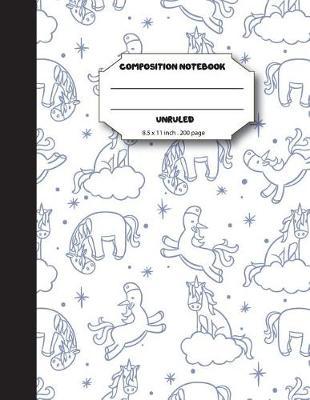 Composition notebook unruled 8.5 x 11 inch 200 page, blue doodles unicorn pattern: Large composition book journal for school student/teacher/office