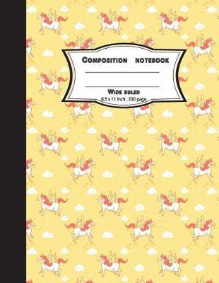 Composition notebook wide ruled 8.5 x 11 inch 200 page, orange unicorn pattern: Large composition book journal for school student/teacher/office