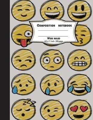 Composition notebook wide ruled 8.5 x 11 inch 200 page, Drawing emoji face: Large composition book journal for school student/teacher/office