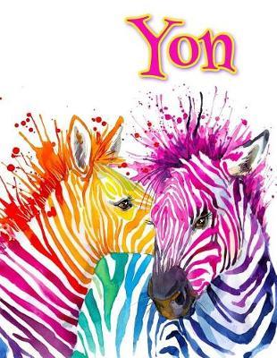Yon: Rainbow Zebras, Personalized Journal, Diary, Notebook, 105 Lined Pages, Christmas, Birthday, Friendship Gifts for Girls, Teens and Women, Book Size 8 1/2  X 11