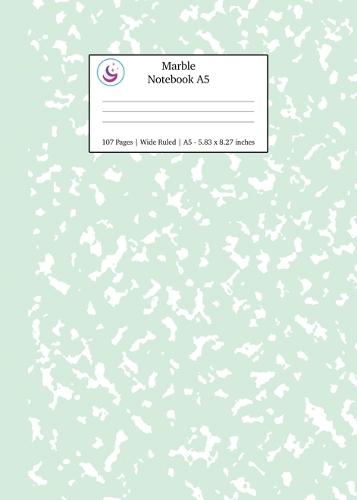 Marble Notebook A5: Mint Green Marble Wide Ruled Journal