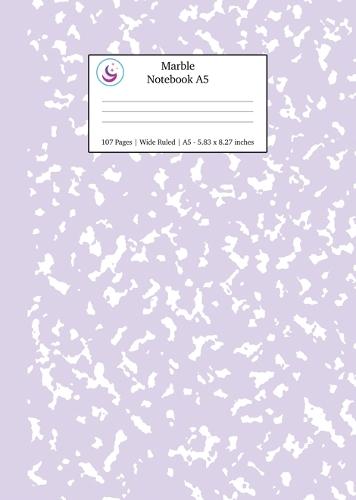 Marble Notebook A5: Lilac Purple Marble Wide Ruled Journal
