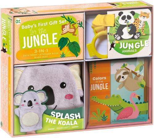 Jungle Fun Baby Gift Set: Soft Books for Toddlers 1-3, Waterproof Bath Book, Stroller Book, Wash Mitt - Great Newborn Gift