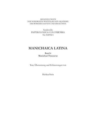 Manichaica Latina: Band 4: Manichaei Thesaurus