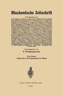 Studien Über die Plasmalipoide des Blutes: Akademische Abhandlung