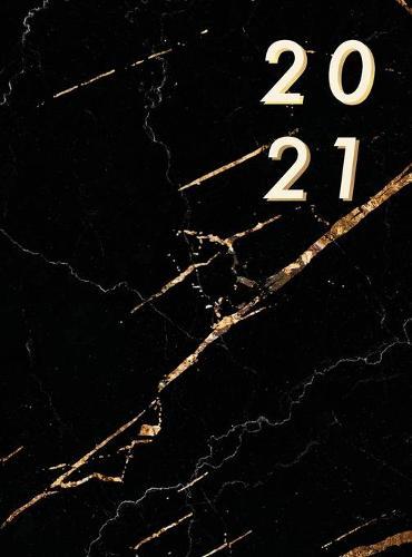 Wochenplaner 2021 vertikal: Hardcover Wochenkalender 2021 ca A4, 2 Seiten pro Woche, schwarz Marmor