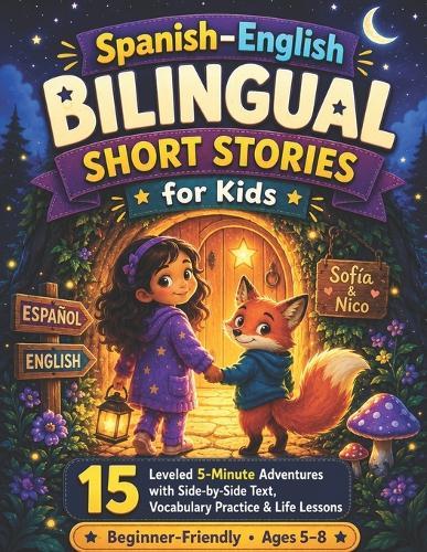 Spanish-English Bilingual Short Stories for Kids: 15 Leveled 5-Minute Adventures with Side-by-Side Text, Power Phrases, Vocabulary Practice, Conversation Questions & Life Lessons (Beginner-Friendly, Ages 5-8)