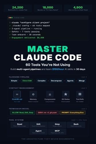 Claude Code Mastery - 60 Tools You're Not Using: $150/Hour AI Skills, Multi-Agent Pipelines and the Hidden Architecture No One Teaches