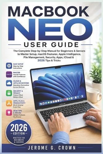 Macbook Neo User Guide: The Complete Step-by-Step Manual for Beginners & Seniors to Master Setup, macOS Features, Apple Intelligence, File Management, Security, Apps, iCloud & 2026 Tips & Tricks