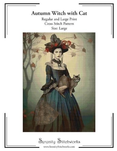 Autumn Witch with Cat Cross Stitch Pattern - Large Size Edition: Regular and Large Print Cross Stitch Pattern