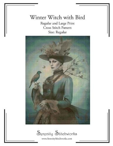 Winter Witch and Bird Cross Stitch Pattern - Regular Size Edition: Regular and Large Print Cross Stitch Pattern