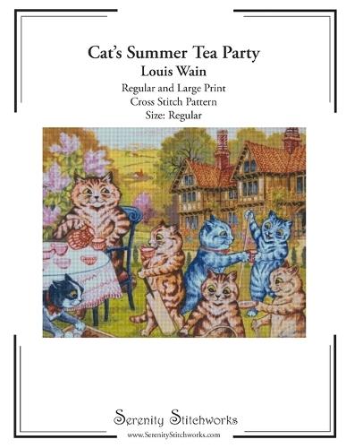 Cat's Summer Tea Party Cross Stitch Pattern - Louis Wain - Regular Size Edition: Regular and Large Print Cross Stitch Pattern