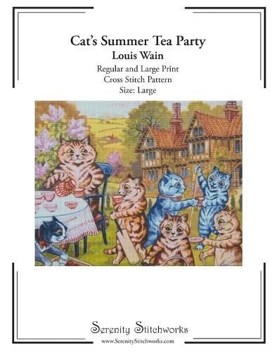 Cat's Summer Tea Party Cross Stitch Pattern - Louis Wain - Large Size Edition: Regular and Large Print Cross Stitch Pattern
