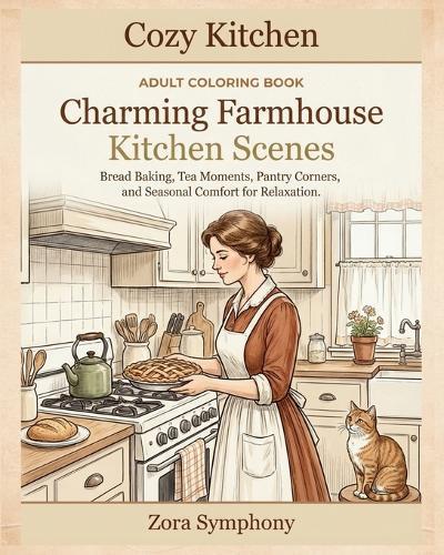 Cozy Kitchen: Adult Coloring Book Featuring Charming Farmhouse Kitchen Scenes, Bread Baking, Tea Moments, Pantry Corners, and Seasonal Comfort for Relaxation