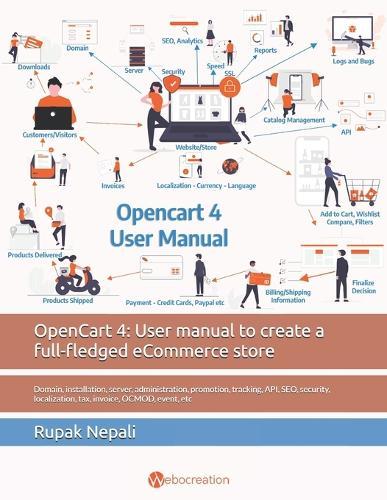 OpenCart 4: User manual to create a full-fledged eCommerce store: Domain, installation, server, administration, promotion, tracking, API, SEO, security, localization, tax, invoice, OCMOD, event, etc