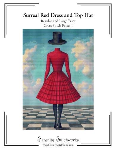 Surreal Red Dress and Top Hat Cross Stitch Pattern: Regular and Large Print Cross Stitch Pattern