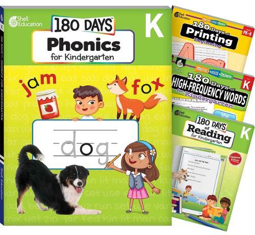180 Days™ Phonics, High-Frequency Words, Reading 2nd Edition, and Printing: Kindergarten: 4-Book Set