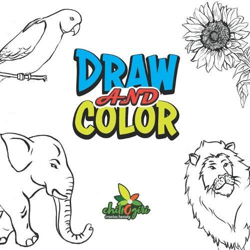Draw and Color: 8.5 x 8.5 drawing book animals, fruit, flower for your children