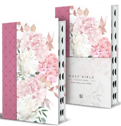 KJV Holy Bible, Giant Print Large Format, Hardcover pink floral design with cloth with Ribbon Marker, Red Letter, and Thumb Index