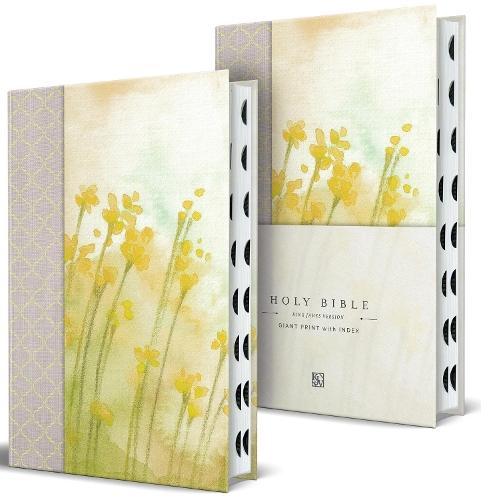 KJV Holy Bible, Giant Print Large Format, Hardcover Yellow floral design with cloth with Ribbon Marker, Red Letter, and Thumb Index