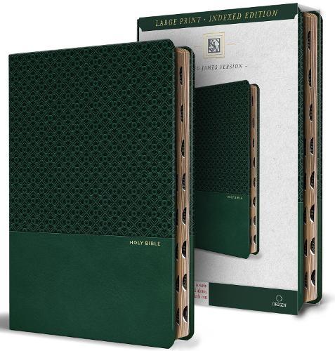 KJV Holy Bible, Large Print, Handy Size Format, Green Premium Imitation Leather with Ribbon Marker, Red Letter, Thumb Index