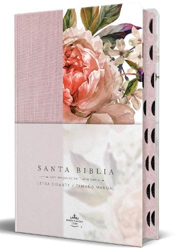 Biblia RVR 1960 Tamaño manual, letra gigante, tela con flores rosadas, canto pintado e índice / Spanish Bible RVR 1960 Giant Print, Pink Leathersoft with Flow