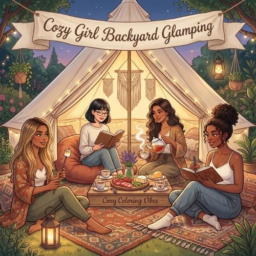 Cozy Girl Homebody Backyard Glamping: Easy Bold Line Good Vibes Adult Coloring Book Hygge Aesthetic Vintage Tent Retreats, Garden Picnics, Nighttime Rituals Anxiety Relief, Mindfulness Activities & Comfy Creative Art Therapy Gift for Women & Teens