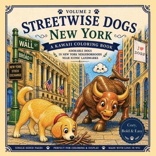 Streetwise Dogs New York Coloring Book Volume 2: Kawaii NYC Dogs Bold & Easy Illustrations for Relaxing Coloring