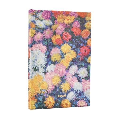 2026 Monet's Chrysanthemums Mini 12-month Verso Hardcover Flexi Dayplanner 2026 (Elastic Band Closure)